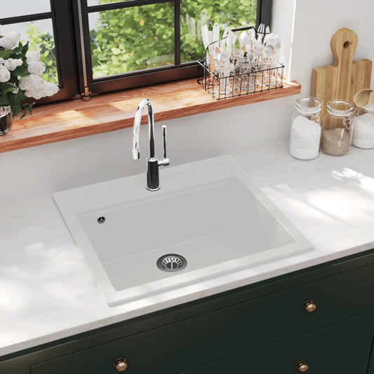 vidaXL Granite Kitchen Sink Single Basin White