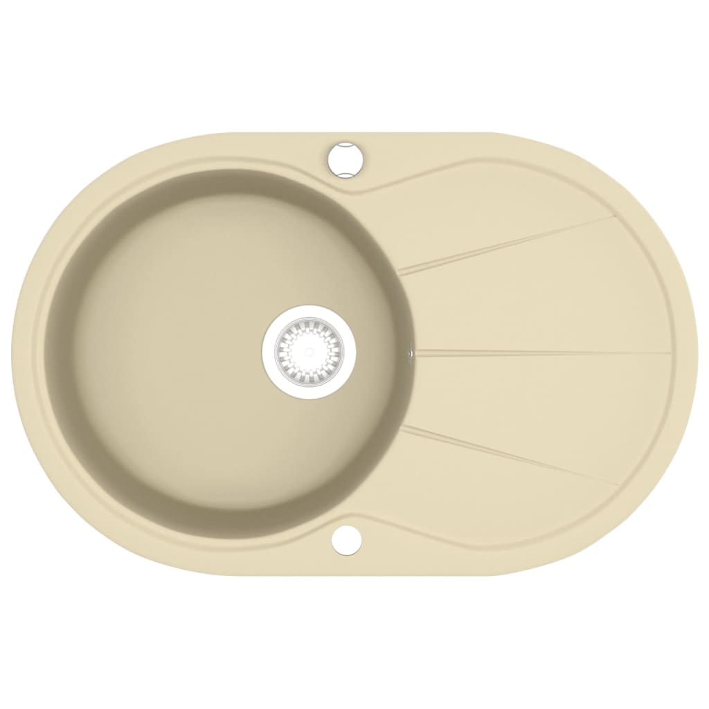 vidaXL Granite Kitchen Sink Single Basin Oval Beige