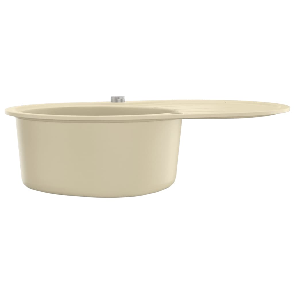 vidaXL Granite Kitchen Sink Single Basin Oval Beige