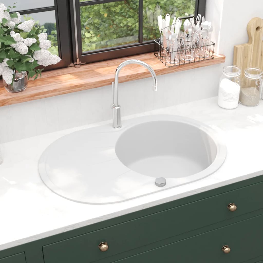 vidaXL Granite Kitchen Sink Single Basin Oval White