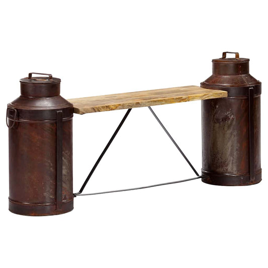 Milk Bottle Bench | Brown, Natural | Solid Mango Wood and Recycled Iron