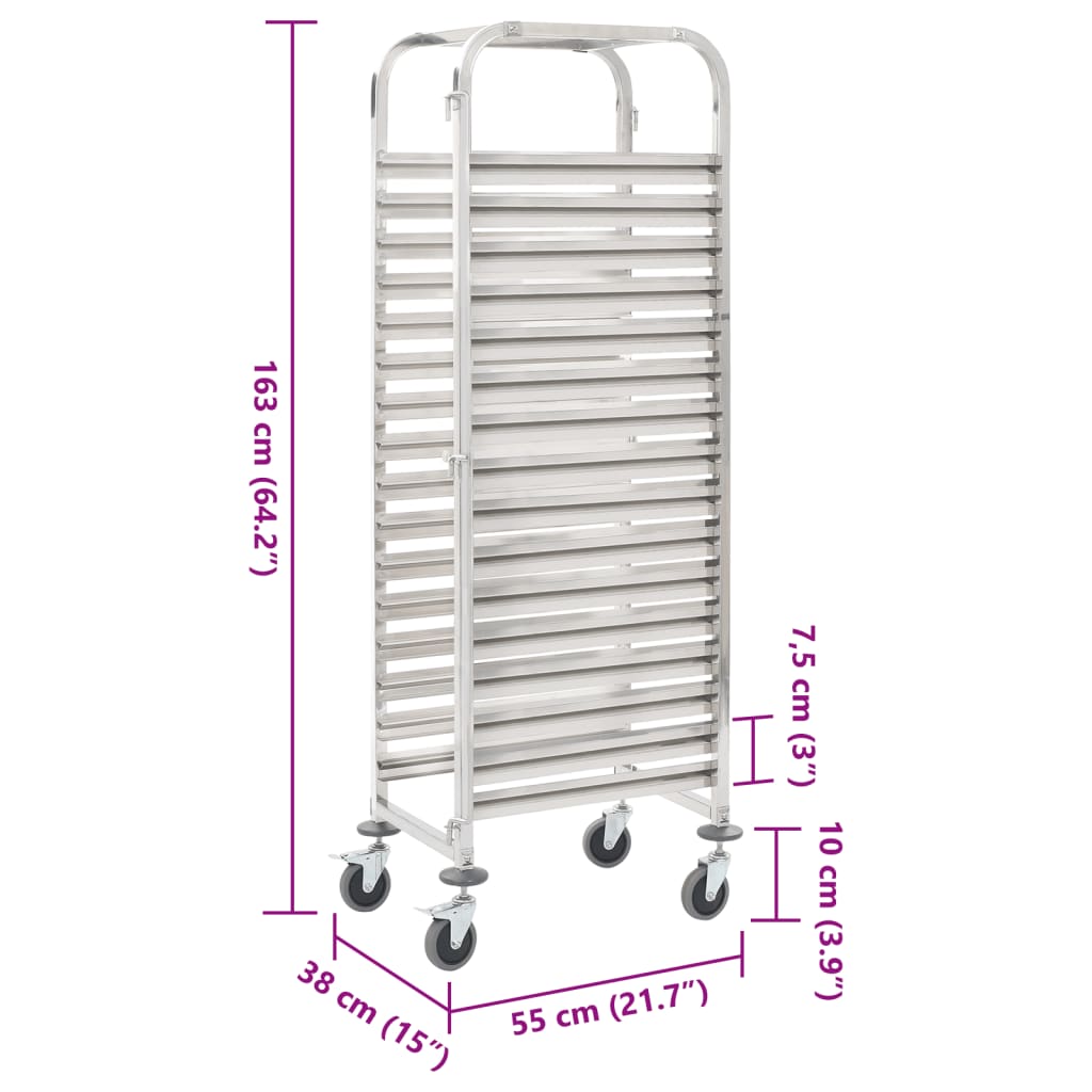 vidaXL Kitchen Trolley for 16 Trays 38x55x163 cm Stainless Steel