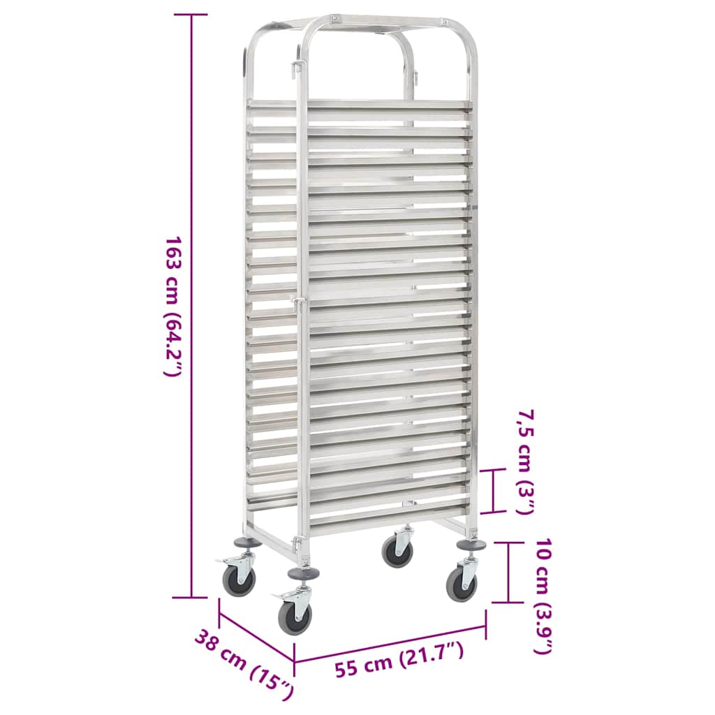 50920 vidaXL Kitchen Trolley for 16 Trays 38x55x163 cm Stainless Steel