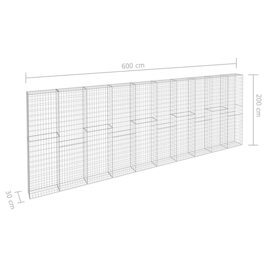 Gabion Wall with Covers Galvanised Steel 600x30x200 cm