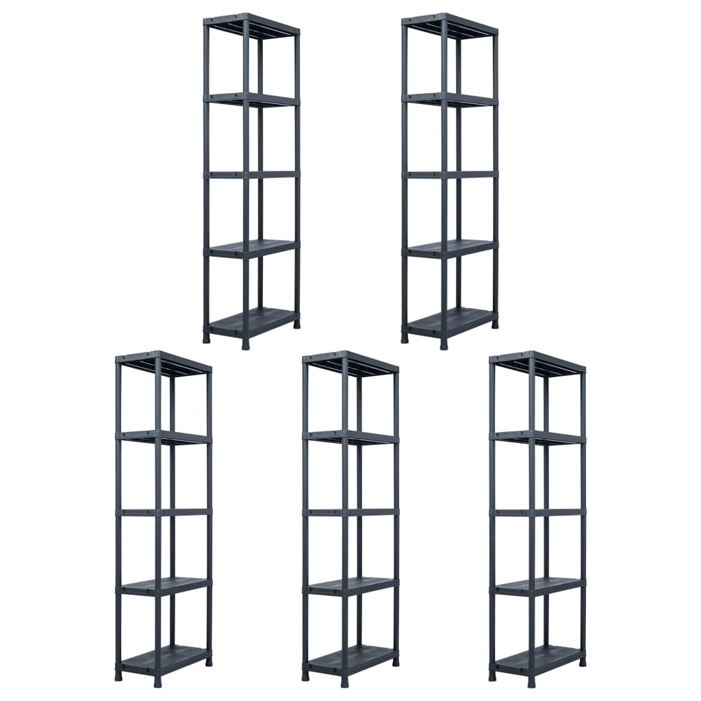 vidaXL Storage Shelf Racks 5 pcs Black 125 kg 60x30x180 cm Plastic