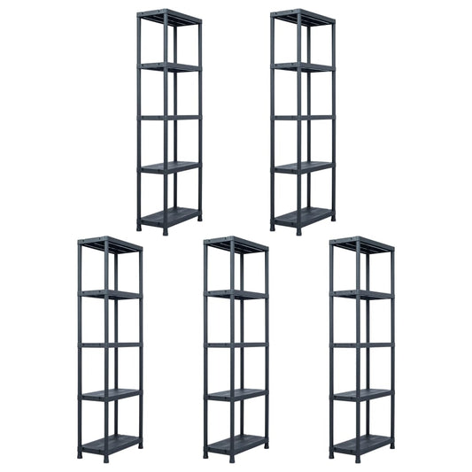 vidaXL Storage Shelf Racks 5 pcs Black 125 kg 60x30x180 cm Plastic