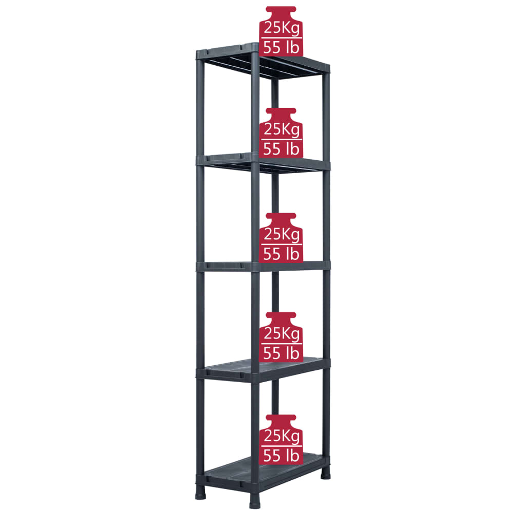 vidaXL Storage Shelf Racks 5 pcs Black 125 kg 60x30x180 cm Plastic