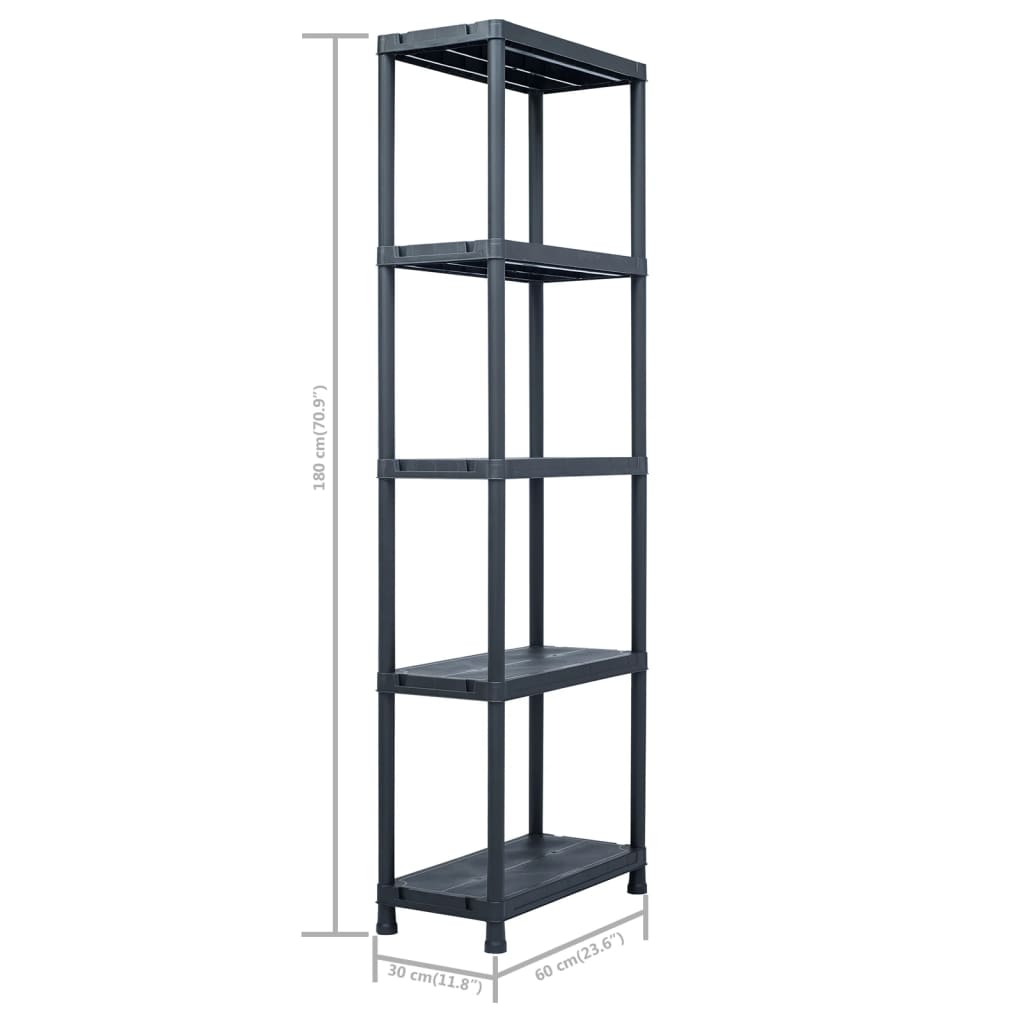 vidaXL Storage Shelf Racks 5 pcs Black 125 kg 60x30x180 cm Plastic