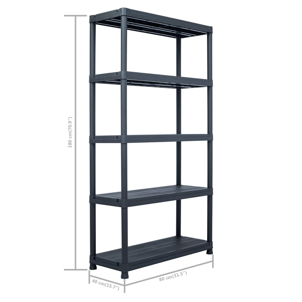 vidaXL Storage Shelf Racks 2 pcs Black 250 kg 80x40x180 cm Plastic