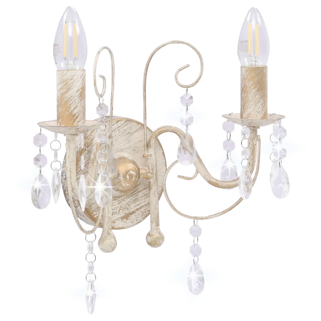 Wall Lamp with Beads Antique White 2 x E14 Bulbs