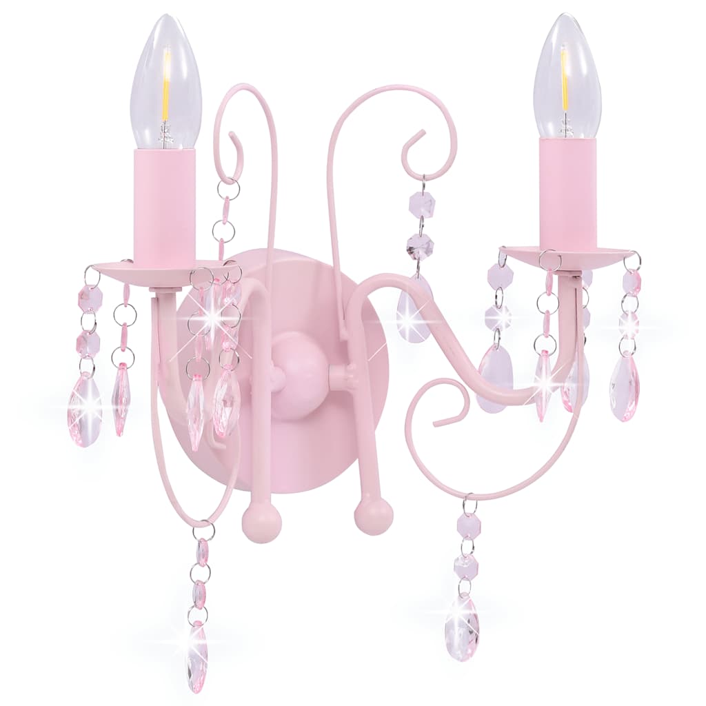 281592 vidaXL Wall Lamp with Beads Pink 2 x E14 Bulbs