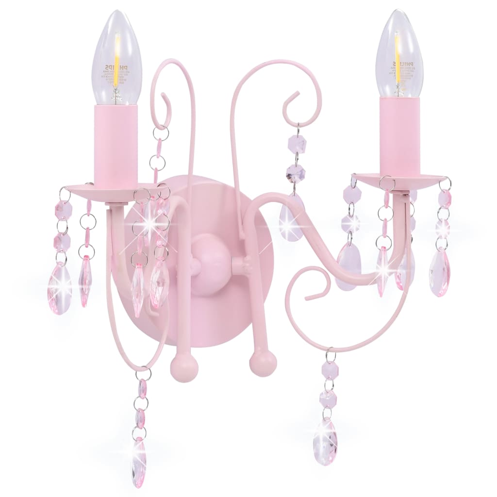 Wall Lamp with Beads Pink 2 x E14 Bulbs
