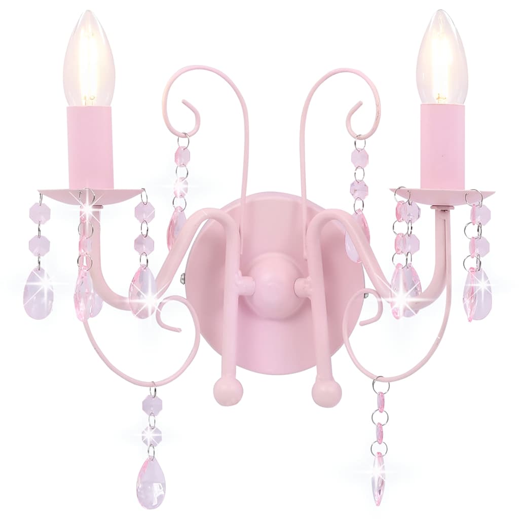 281592 vidaXL Wall Lamp with Beads Pink 2 x E14 Bulbs