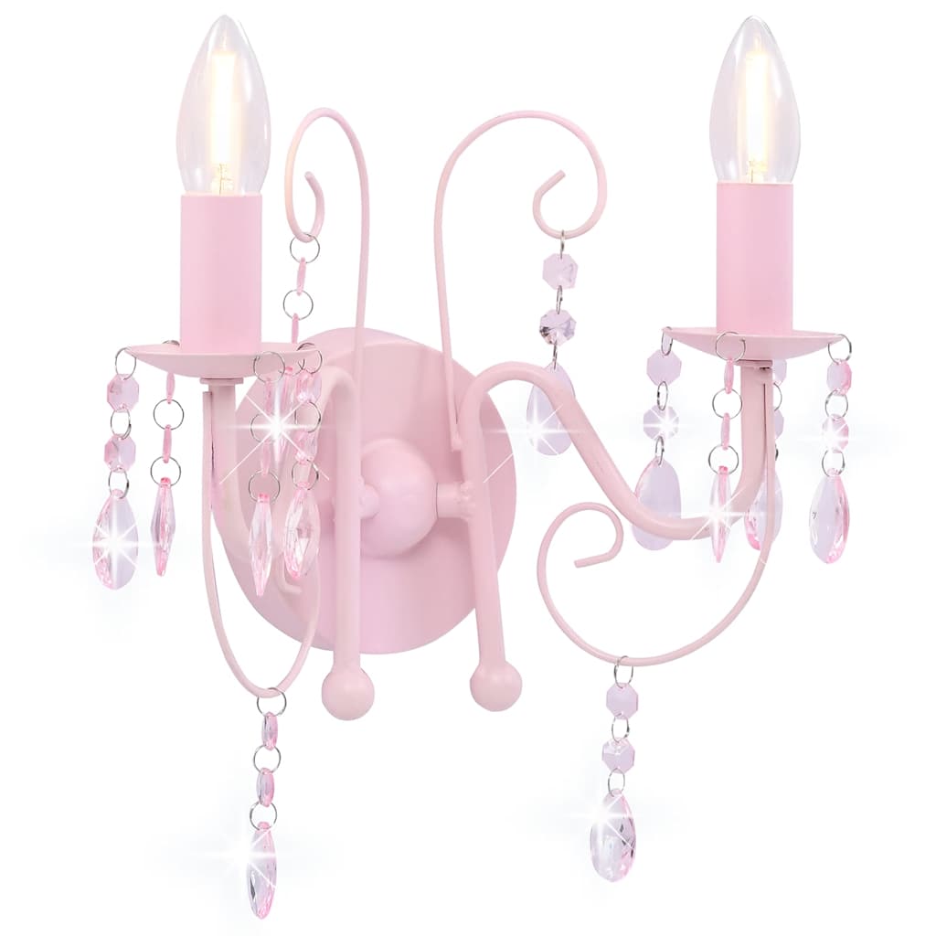281592 vidaXL Wall Lamp with Beads Pink 2 x E14 Bulbs