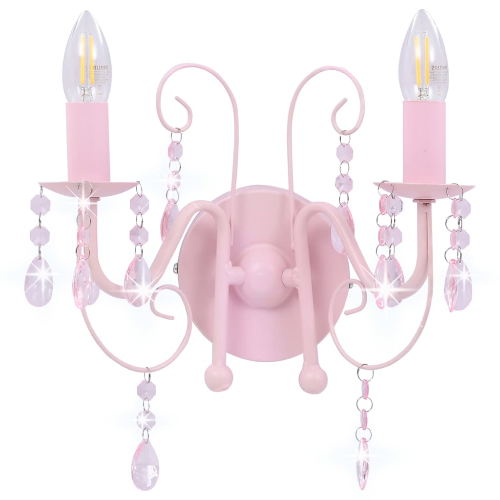Wall Lamp with Beads Pink 2 x E14 Bulbs