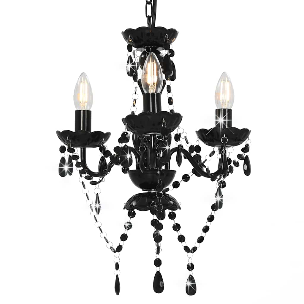 Chandelier with Beads Black Round 3 x E14