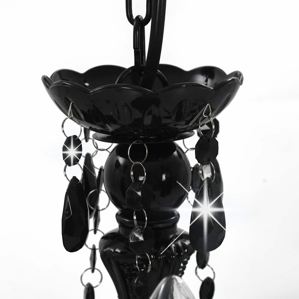 Chandelier with Beads Black Round 3 x E14