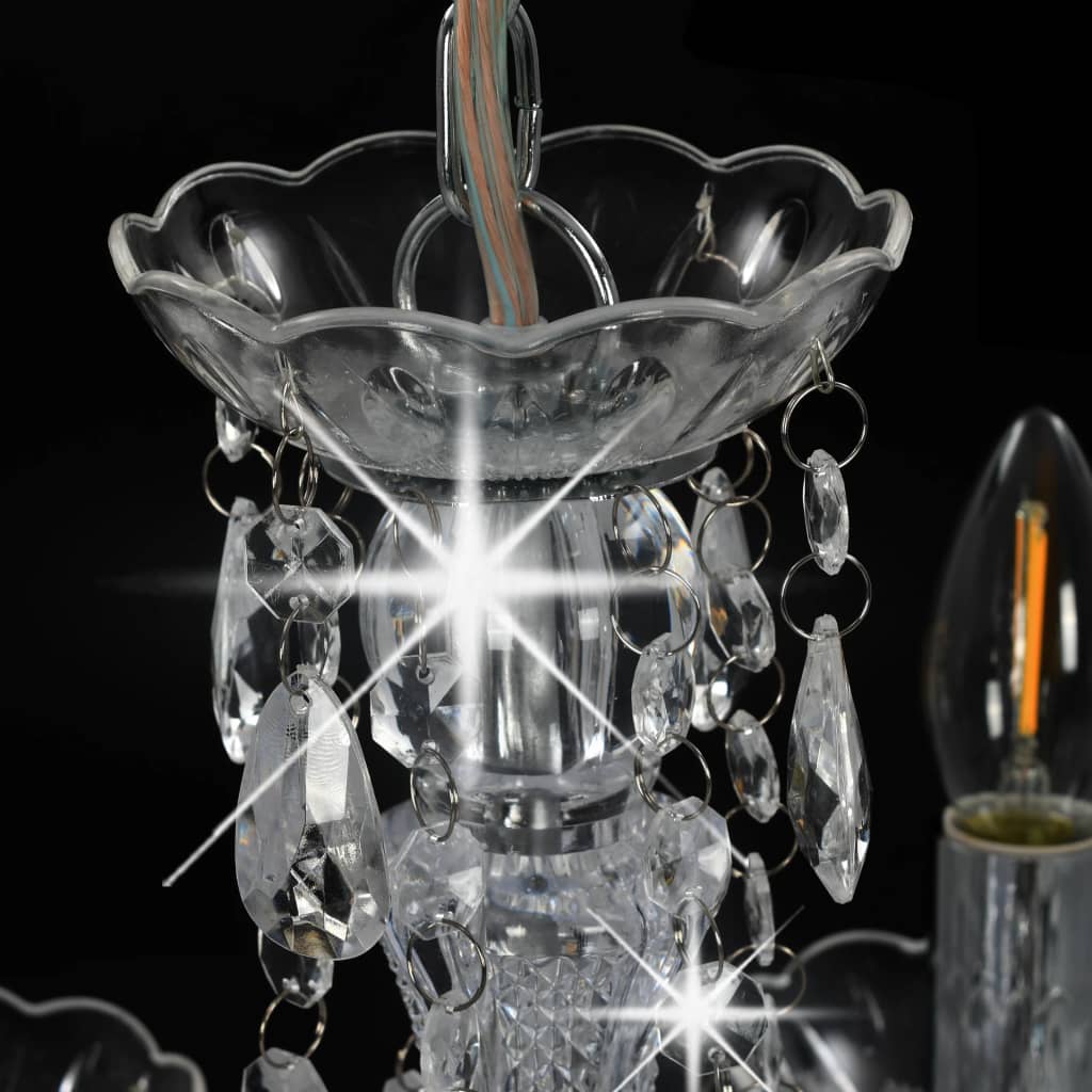 Chandelier with Crystal Beads Silver Round 5 x E14
