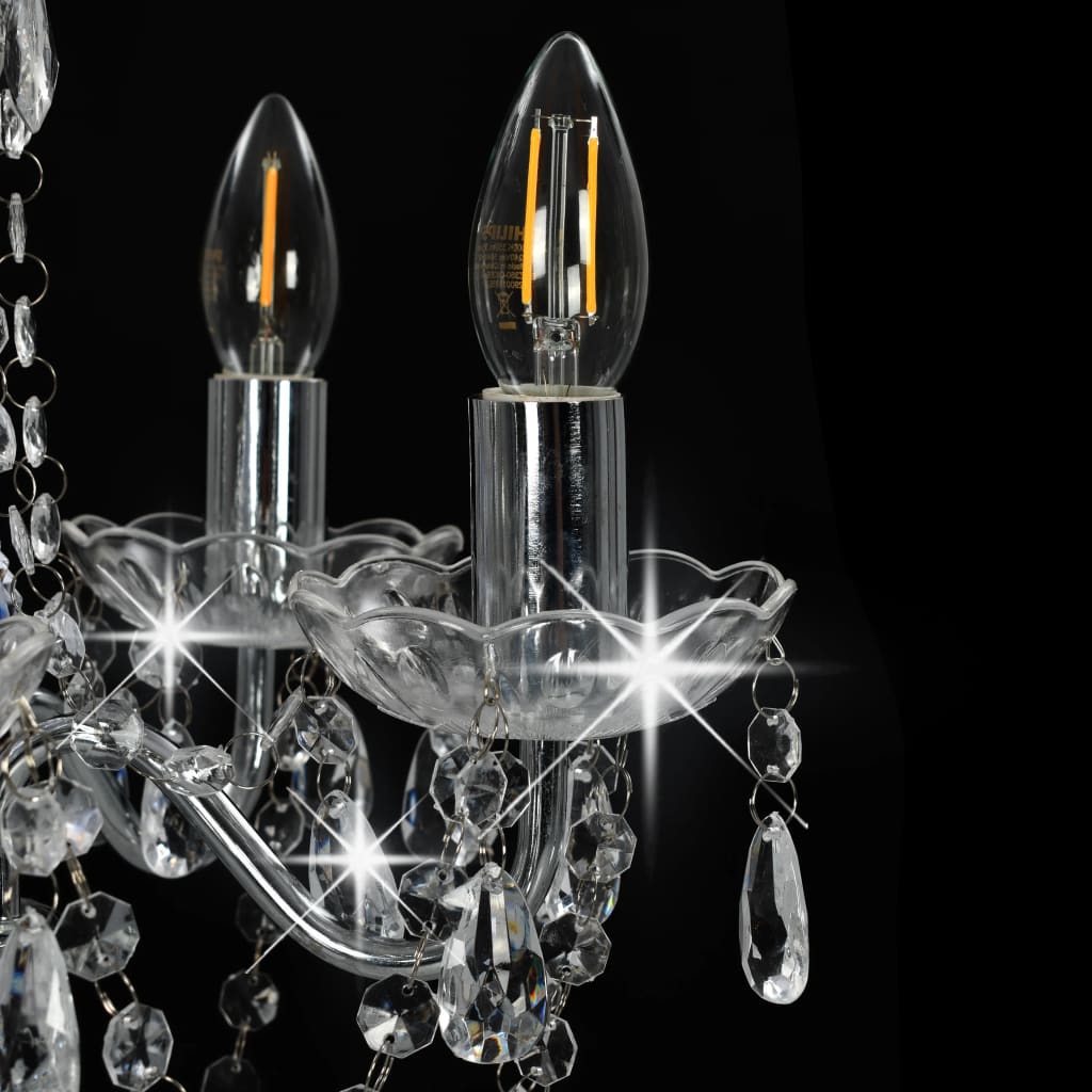 Chandelier with Crystal Beads Silver Round 5 x E14