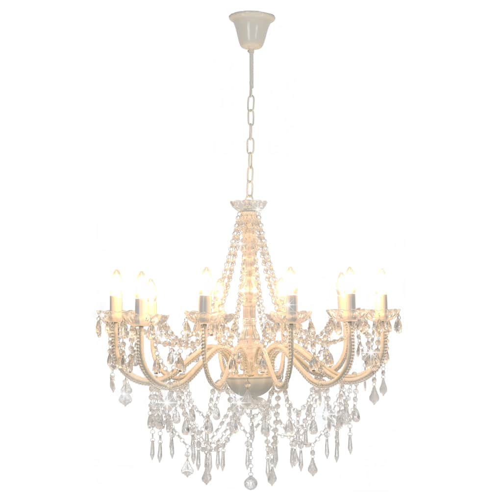 Chandelier with Beads White 12 x E14 Bulbs