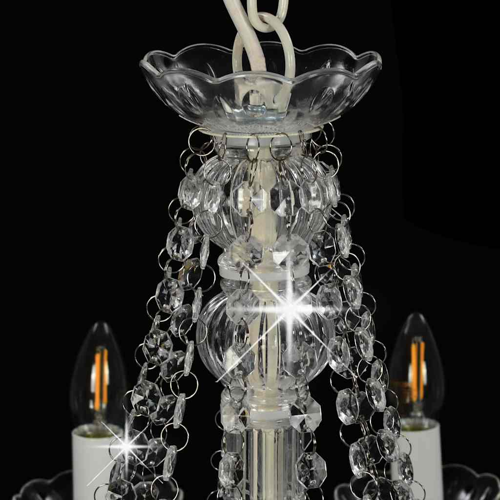 Chandelier with Beads White 12 x E14 Bulbs