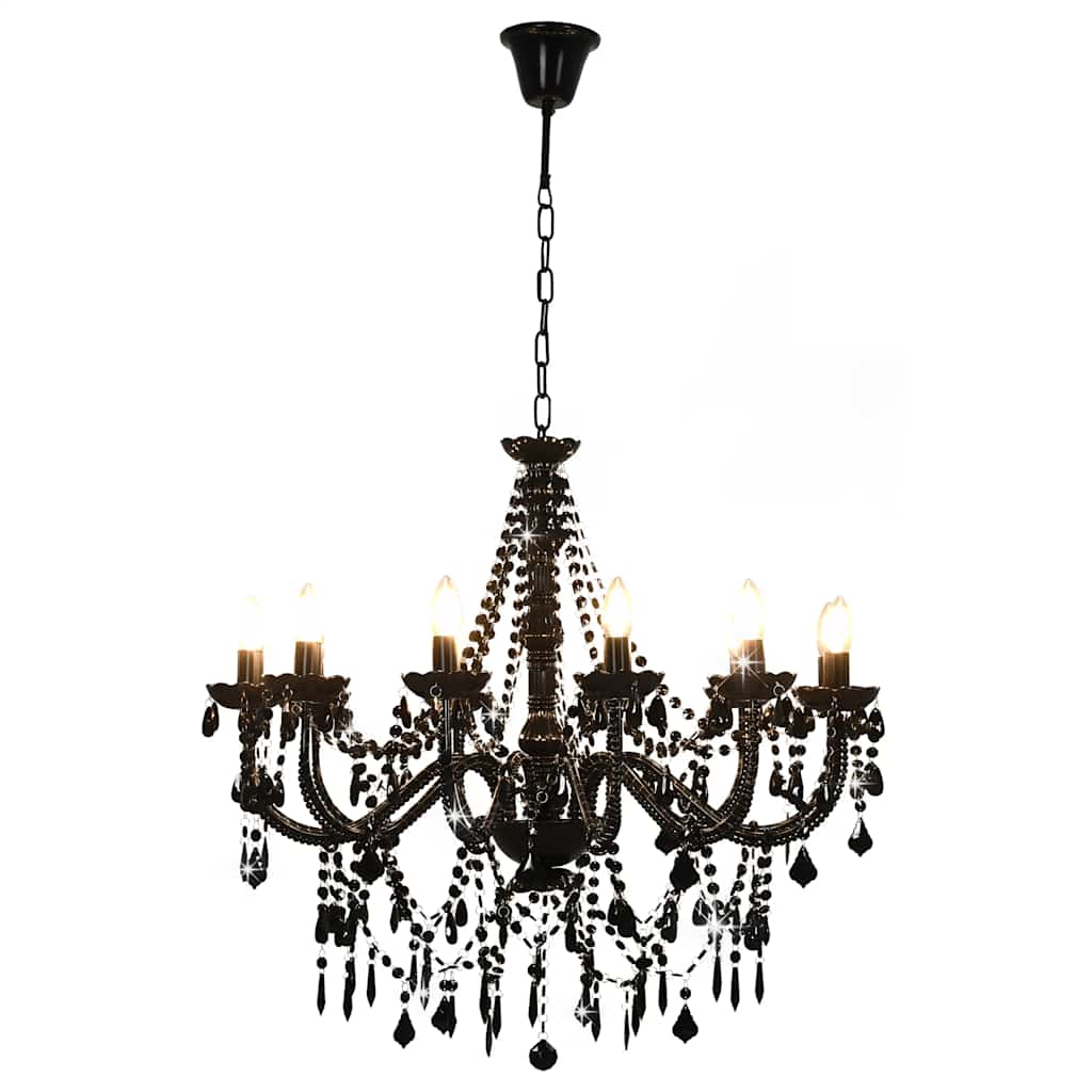 Chandelier with Beads Black 12 x E14 Bulbs