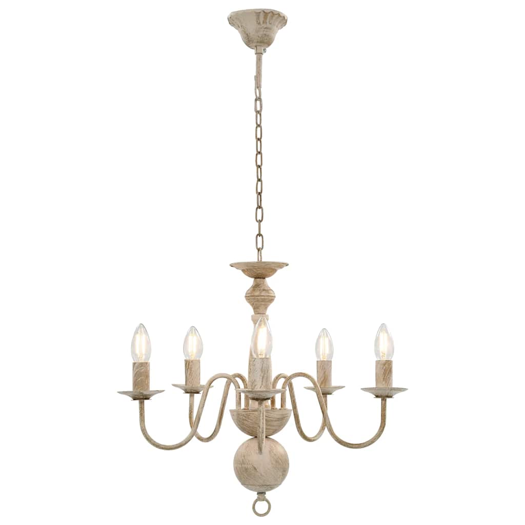 281614 vidaXL Chandelier Antique White 5 x E14 Bulbs