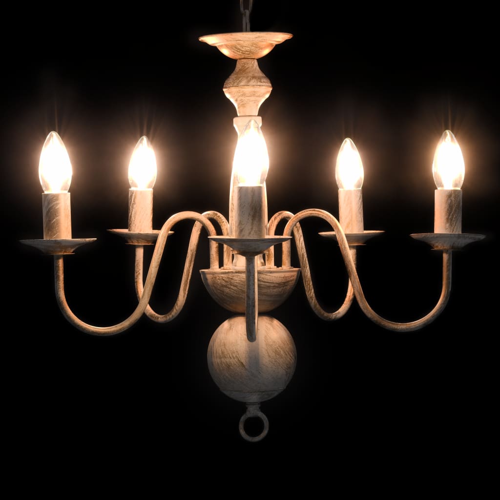 Chandelier Antique White 5 x E14 Bulbs