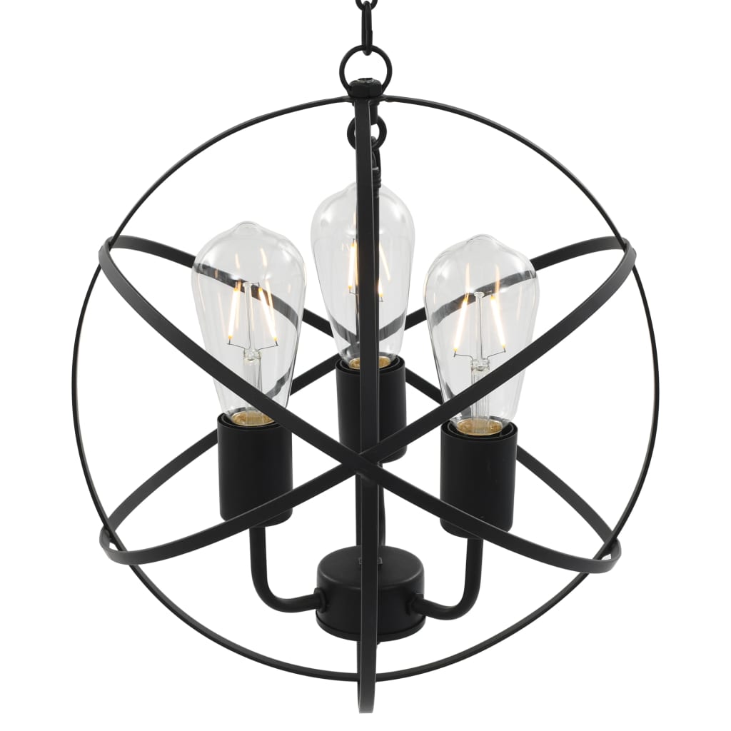 Hanging Lamp Black Sphere 3 x E27 Bulbs