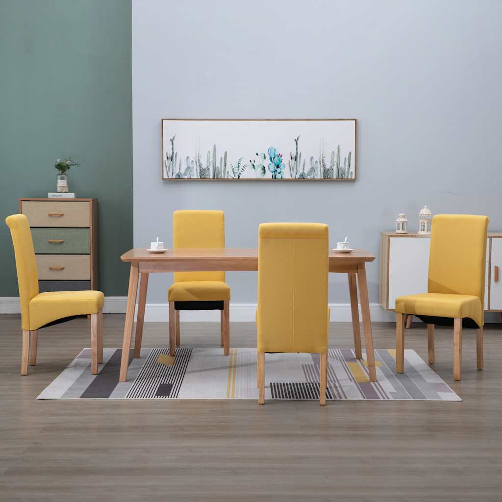 Dining Chairs 4 pcs Yellow Fabric
