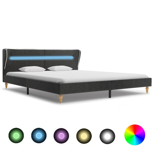 vidaXL Bed Frame with LED Dark Grey Burlap 180x200 cm Super King