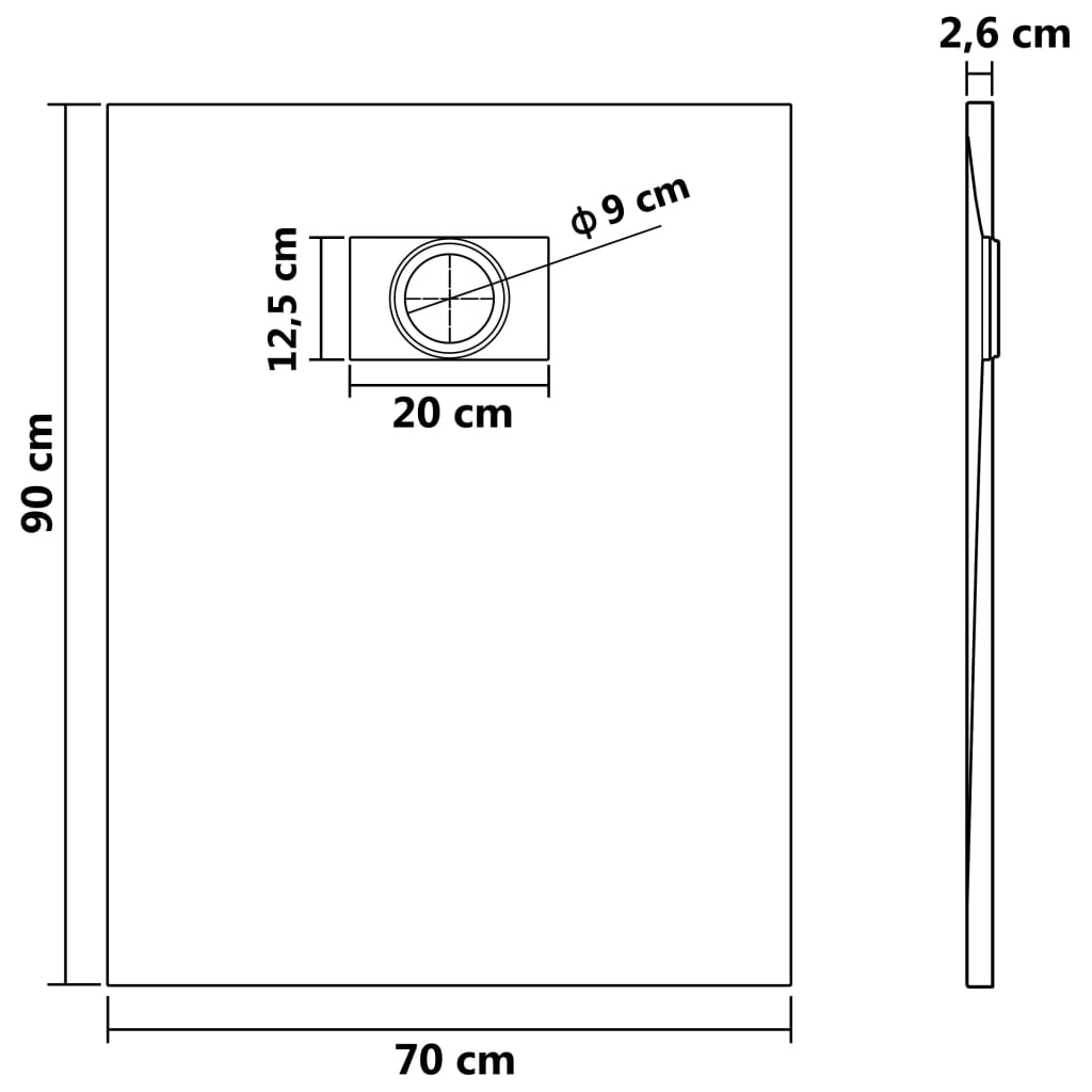 vidaXL Shower Base Tray SMC Black 90x70 cm