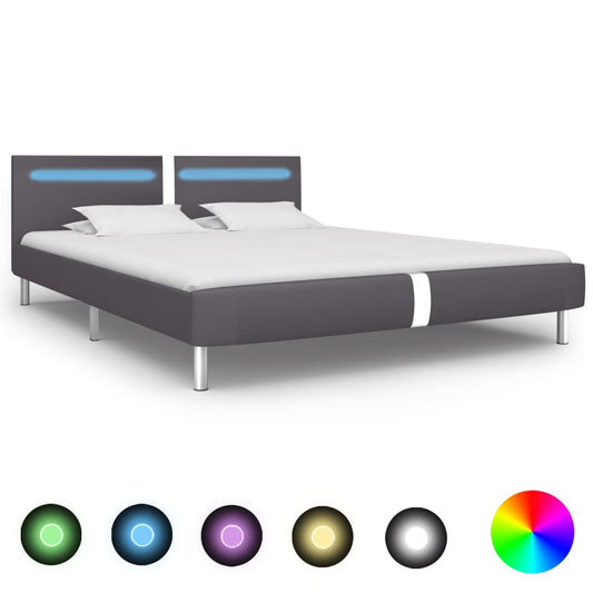 vidaXL Bed Frame with LED without Mattress Grey Faux Leather 150x200 cm King Size