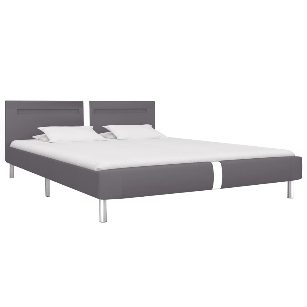 vidaXL Bed Frame with LED without Mattress Grey Faux Leather 150x200 cm King Size