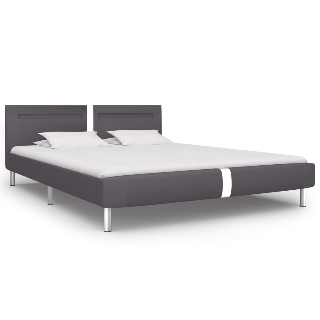 vidaXL Bed Frame with LED without Mattress Grey Faux Leather 150x200 cm King Size