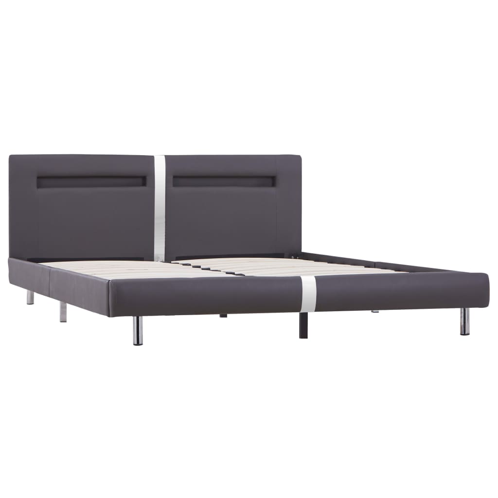 vidaXL Bed Frame with LED without Mattress Grey Faux Leather 150x200 cm King Size