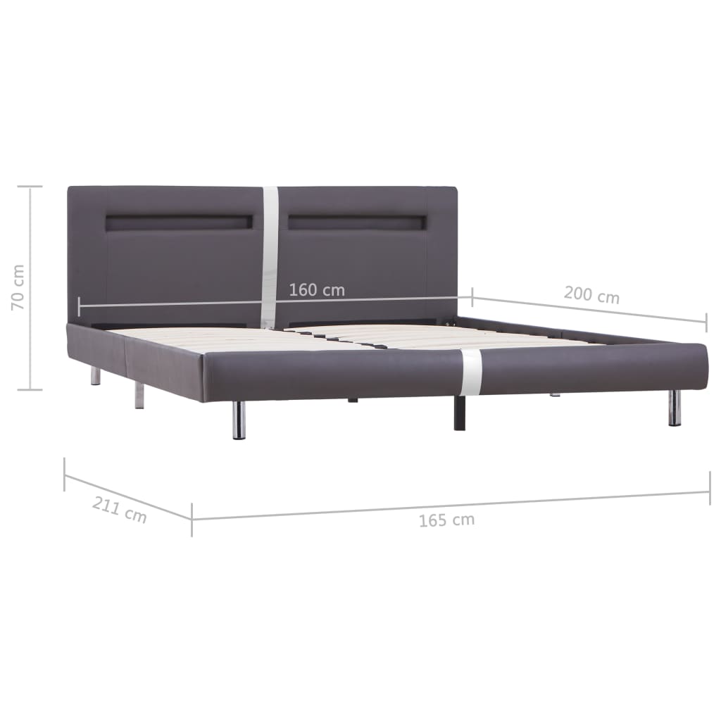 vidaXL Bed Frame with LED without Mattress Grey Faux Leather 150x200 cm King Size