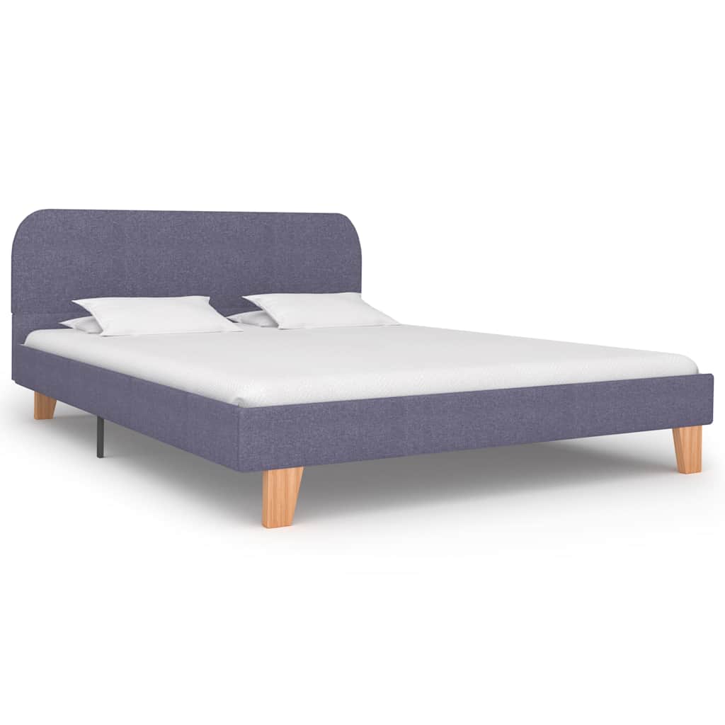 Bed Frame | Light Grey | Iron, Solid Wood, MDF, Polyester | Double