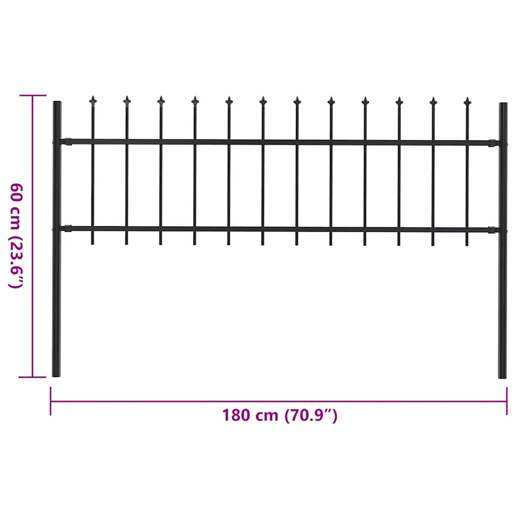 vidaXL Garden Fence with Spear Top Steel 1.8 m Black