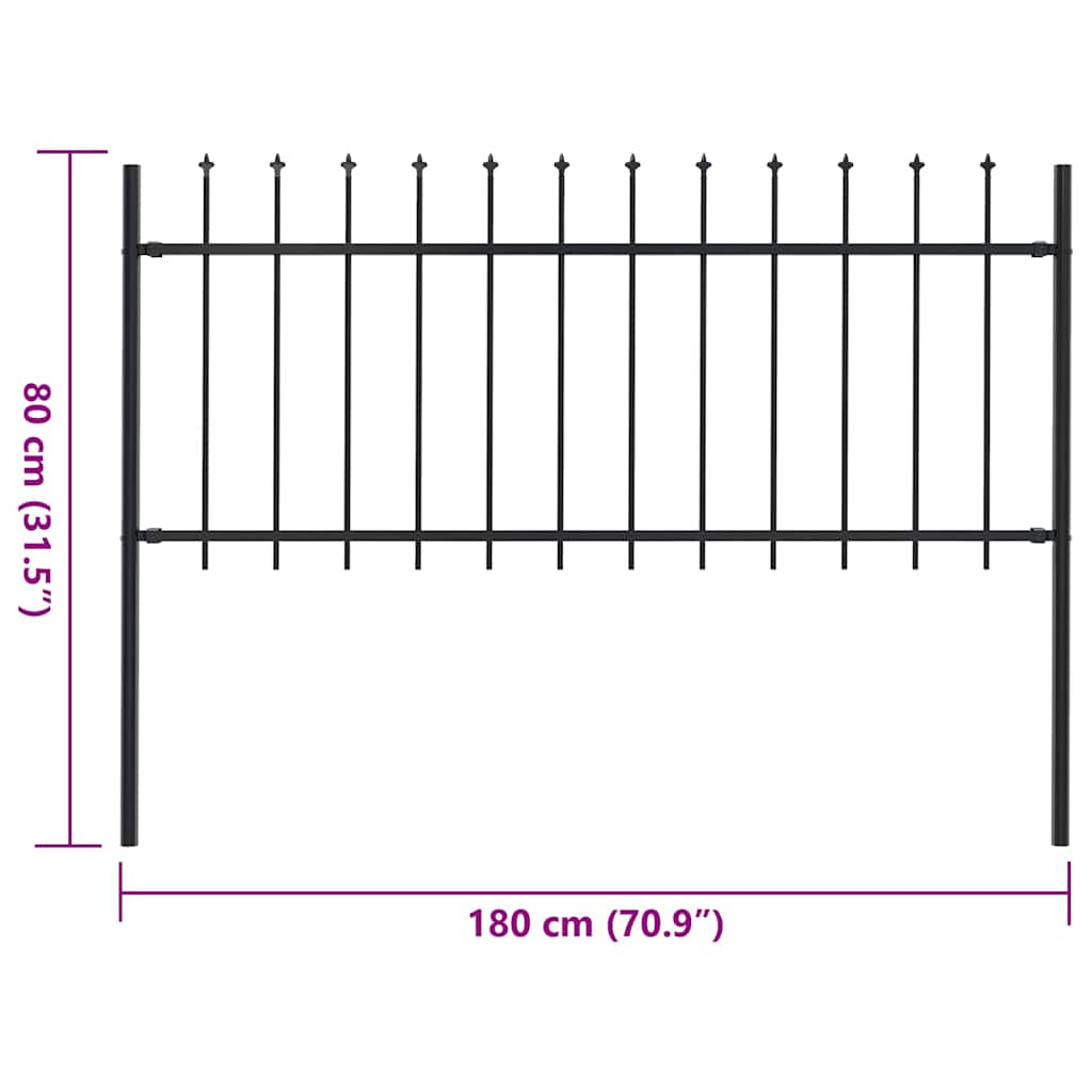 vidaXL Garden Fence with Spear Top Steel 1.8 m Black