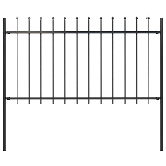 vidaXL Garden Fence with Spear Top Steel 1.8 m Black