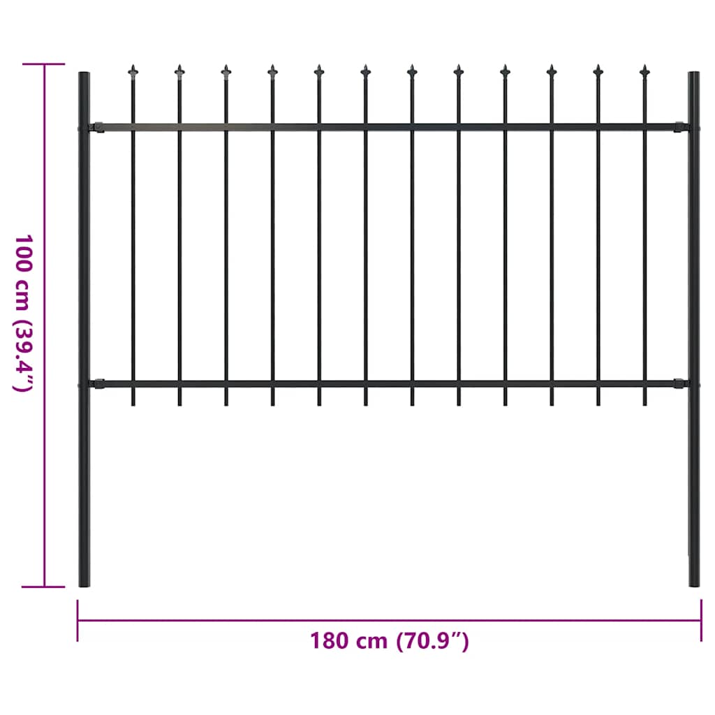 vidaXL Garden Fence with Spear Top Steel 1.8 m Black