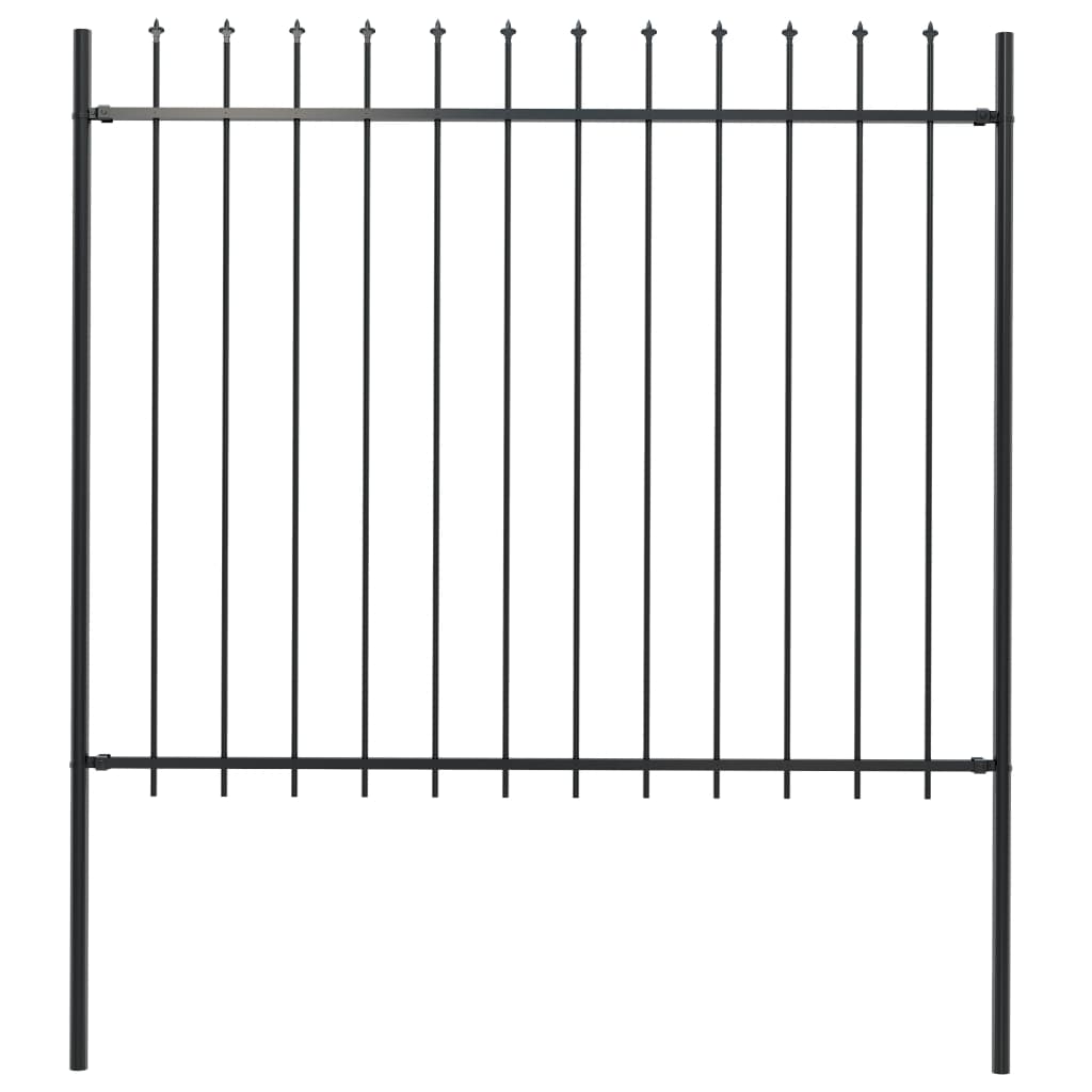 vidaXL Garden Fence with Spear Top Steel 1.8 m Black