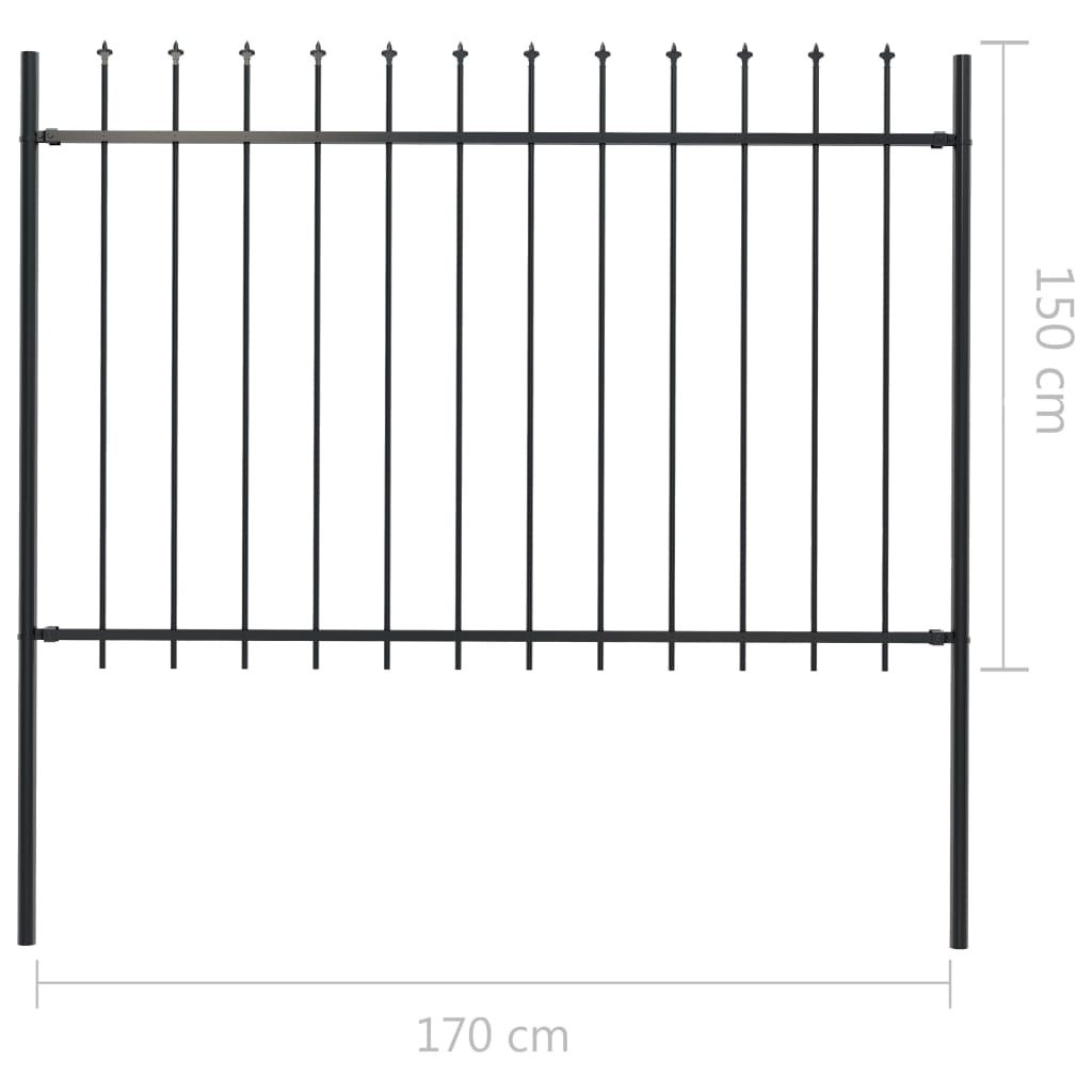 vidaXL Garden Fence with Spear Top Steel 1.8 m Black