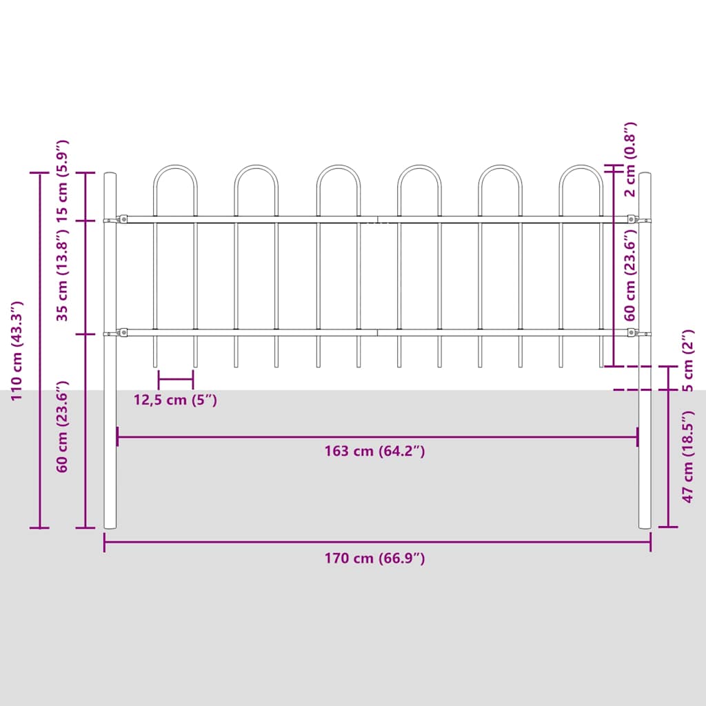 Garden Fence BOXTEL with Hoop Top Steel 181x60 cm Black