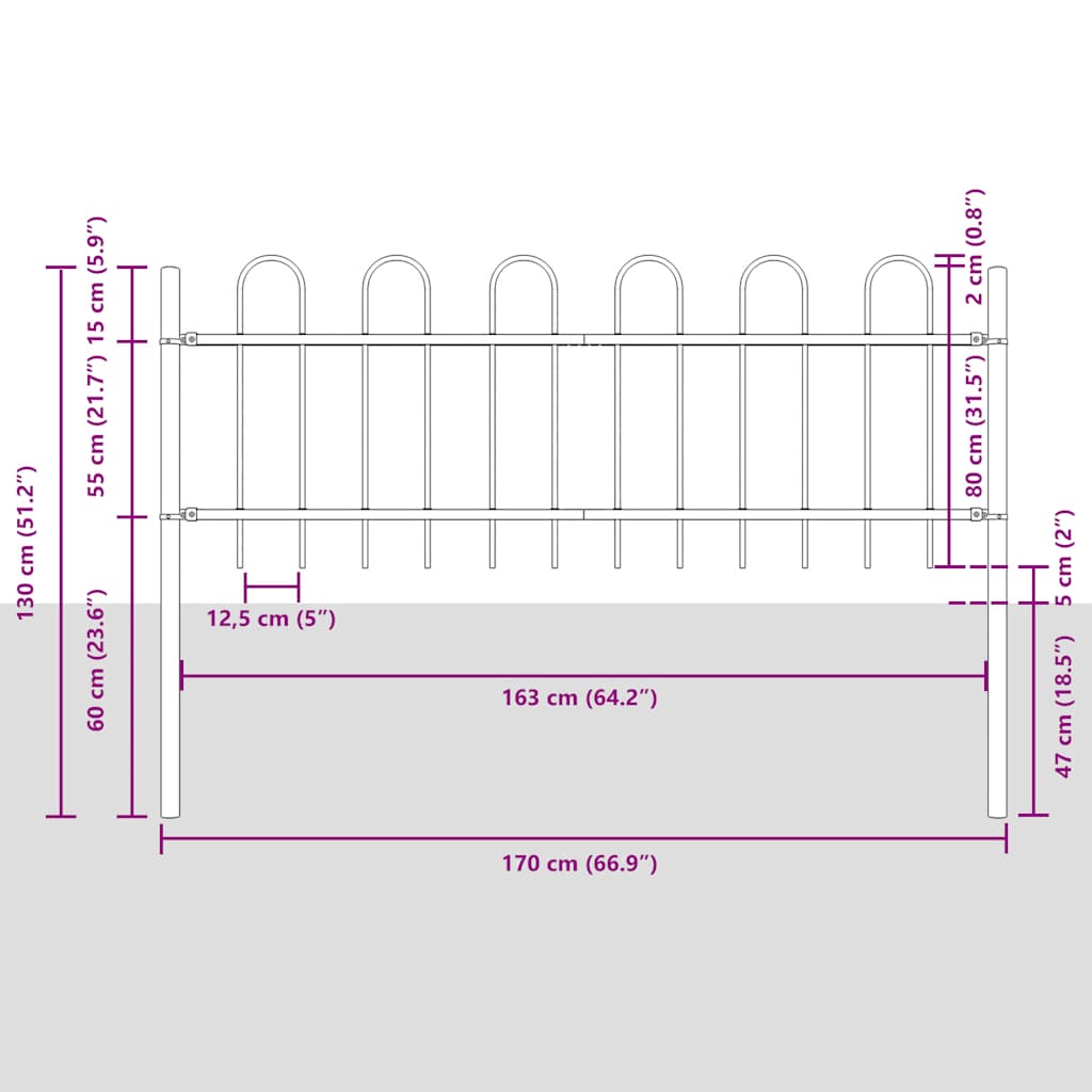 Garden Fence BOXTEL with Hoop Top Steel 181x80 cm Black