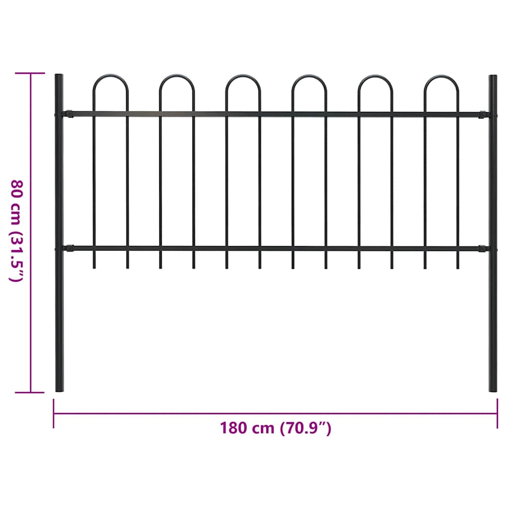 vidaXL Garden Fence with Hoop Top Steel 1.8 m Black