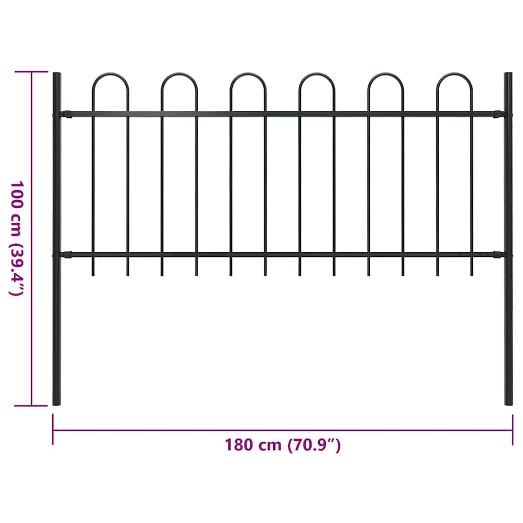 vidaXL Garden Fence with Hoop Top Steel 1.8 m Black