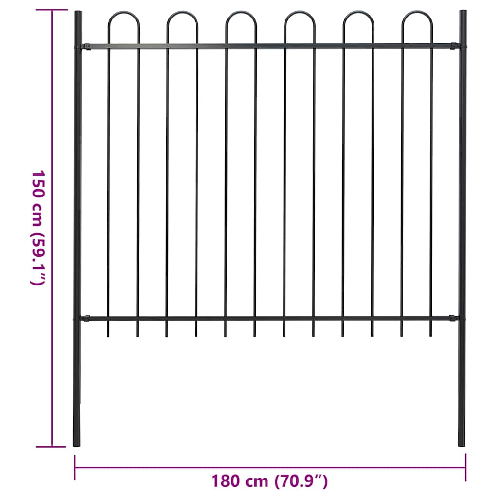 vidaXL Garden Fence with Hoop Top Steel 1.8 m Black