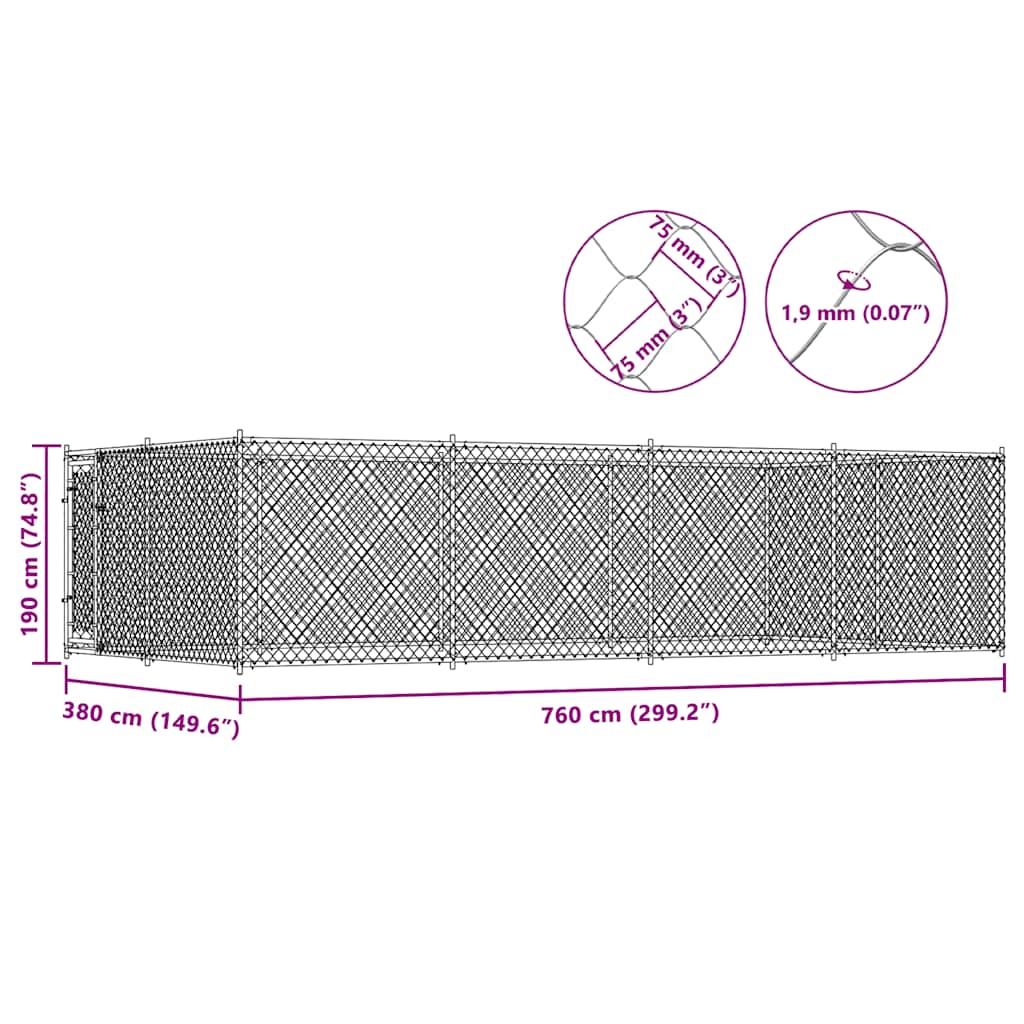 144938 vidaXL Outdoor Dog Kennel 7,6x3,8x1,9 m